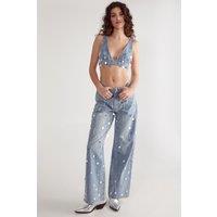 NastyGal Women's Bead Embellished Denim Jean in Authentic Midwash | Size: 12