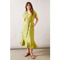 Wallis Women's Linen Mix Belted Midi Dress in Pistachio | Size: 16
