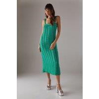 Warehouse Women's Hand Embellished Sequin Square Neck Strappy Midi Dress in Green | Size: 14