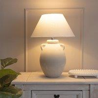 ValueLights Daphne Linen Tapered Lamp Shade Stonewear Ceramic Vase Table Lamp with LED Bulb in Grey