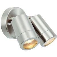 Loops IP44 Outdoor Adjustable Spotlight Brushed Steel Twin GU10 Dimmable Up Down light in Metallics