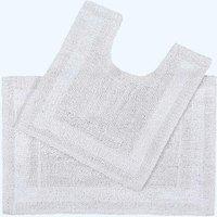 Homescapes Luxury Bath Mat Set Reversible 1600GSM 100% Cotton 2 Pc w. Pedestal Mat in White