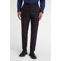 Racing Green Men's Regular Fit Navy Burgundy Check Trousers | Size: 40R