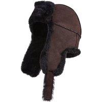 Infinity Leather Men's RAF Aviator Suede Sheepskin B-55 Trapper Hat Winter Warm Leather Navigator Hat in Brown | Size: Medium