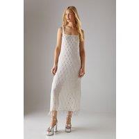 Hand Embellished Strappy Sequin Fringe Hem Midi Dress