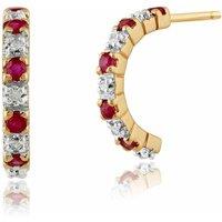 Classic Round Ruby & Diamond Half Hoop Style Earrings in 9ct Yellow Gold