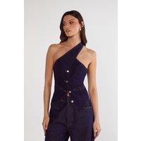 NastyGal Women's Denim Asymmetric Top in Indigo | Size: 8