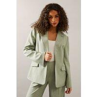 Wallis Women's Linen Mix Wrap Detail Blazer in Light Khaki | Size: 16