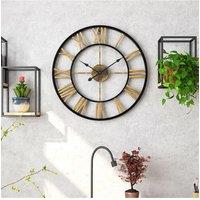 60cm Dia Retro Industrial Style Gold Roman Numerals Black Frame Hollow Metal Wall Clock
