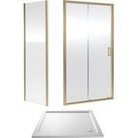Balterley Ruwa Sliding Shower Suite: 6mm Glass Tray Door Panel 1000x900mm Brass in Metallics