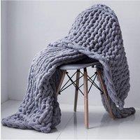 Living and Home 100x150cm Handmade Chunky Knit Throw Blanket in Grey | Size: 100x150 cm
