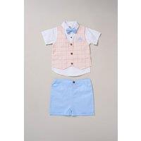Little Gent Boy's Shirt with Mock Waistcoat, Shorts & Bowtie Outfit Set in Blue | Size: 2 Years