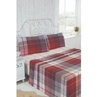 Rapport Home Lomond Brushed Cotton Check Luxury Flannelette Complete Sheet Set in Red | Size: Single