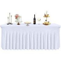 Neel Blue 6ft Fitted Rectangle Spandex Table Skirts, Ruffled Tablecloth in White