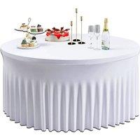 Neel Blue 5ft Fitted Round Spandex Table Skirts, Ruffled Tablecloth in White