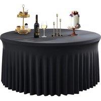 Neel Blue 5ft Fitted Round Spandex Table Skirts, Ruffled Tablecloth in Black
