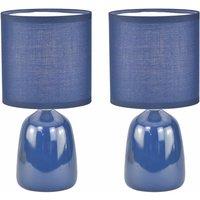 First Choice Lighting Cleo - Set of 2 Navy Blue Ceramic 26cm Lamps With Shades