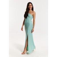 Liquorish Women's Green Lurex One Shoulder Maxi Dress | Size: 14
