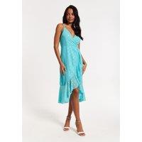 Liquorish Women's Turquoise Gold Print Wrap Midi Dress in Blue | Size: 12