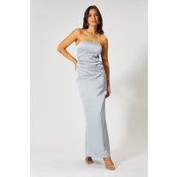 MissPap Women's Satin Bandeau Corset Drape Maxi Dress in Blue | Size: 10