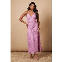 Oasis Women's Lace Insert Strappy Midi Dress in Purple | Size: 12