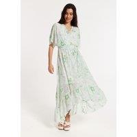 Liquorish Women's Floral Embroidered Wrap Front Maxi Dress in White | Size: 10