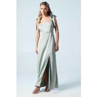 Oasis Women's Petite Satin Tie Shoulder Midi Bridesmaid Dress in Sage | Size: 8