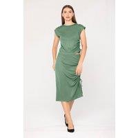 Enorsia Women's Ruched Crew Neck Top & Midi Skirt Co-ord in Green | Size: 8