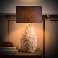 ValueLights Colin Grey Drum Shade Grey Speckled Hand Finished Ceramic Table Lamp with Bulb in Natural