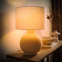 ValueLights Blair Natural Linen Shade Hand Finished Ceramic Stonewear Table Lamp with Bulb in Beige