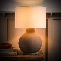 ValueLights Blair Natural Linen Shade Hand Finished Ceramic Stonewear Table Lamp with Bulb in Grey