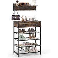 Costway Freestanding Wine Rack Floor Wine Bar Cabinet w/ Glass Racks in Brown