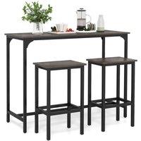 Costway 3Pcs Dining Table Set Counter-Height Kitchen Table & 2 Stools in Grey