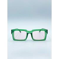 SVNX Women's Square Frame Sunglasses in Translucent Green with Pink Lenses