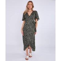 Gini London Women's Khaki Animal Print Viscose Wrap Midi Dress | Size: 8