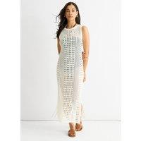Gini London Women's White Crochet Knit Bodycon Midi Dress | Size: 10