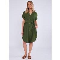 Gini London Women's Khaki Utility Belted Oversized Viscose Shirt Dress | Size: Medium/Large