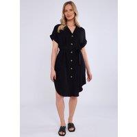 Gini London Women's Black Utility Belted Oversized Viscose Shirt Dress | Size: S/M