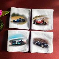 Afewhometruths Men's Personalised Set Of Four Handkerchiefs With F1 Racing Car Illustrations in White