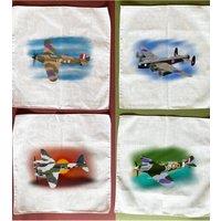 Afewhometruths Men's Personalised Set Of Four Handkerchiefs With British WW II Planes in White
