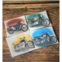 Afewhometruths Men's Personalised Set Of Four Handkerchiefs With Classic Motorbikes in White