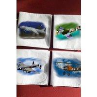 Afewhometruths Men's Set Of Four Handkerchiefs With Raf Plane Images in White