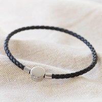 Lisa Angel Men's Braided Black Leather Bracelet with Disc Clasp | Size: Large