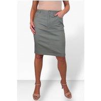 Paulo Due Women's Stretch Cotton Pencil Skirt Knee Length in Khaki | Size: 18