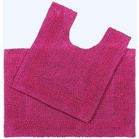 Homescapes Luxury Bath Mat Set Reversible 1600GSM 100% Cotton 2 Pc w. Pedestal Mat in Raspberry