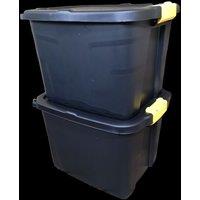 Samuel Alexander 2 Pack of 42L Heavy Duty Lockable & Stackable Storage Tub Chest with Clips in Black