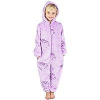 CityComfort Girl's Glow in The Dark Onesie Rainbow Unicorn Pyjama Long Sleeve Hooded Nightwear in Purple | Size: 7-8 Years