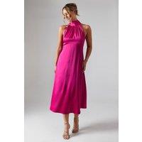 Oasis Women's Satin Halter Neck Midi Bridesmaid Midi Dress in Bright Pink | Size: 12