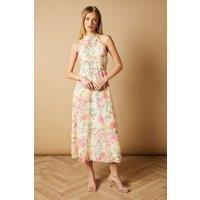 Oasis Women's Occasion Floral Halterneck Jacquard Midi Dress in Cream | Size: 12