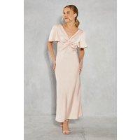 Oasis Women's Satin Twist Front Angel Sleeve Midi Bridesmaid Dress in Blush | Size: 14